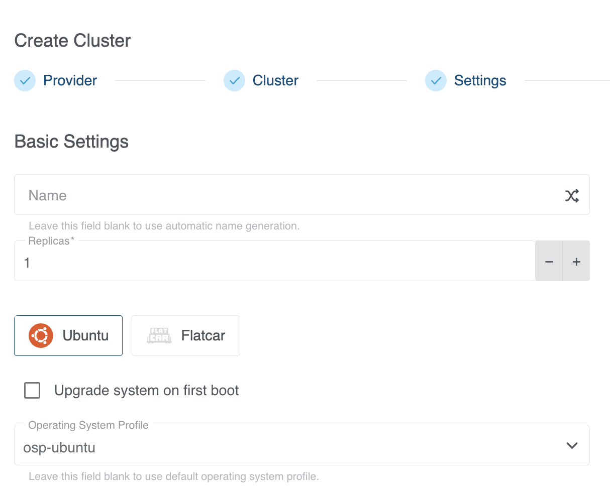 Create Cluster Wizard